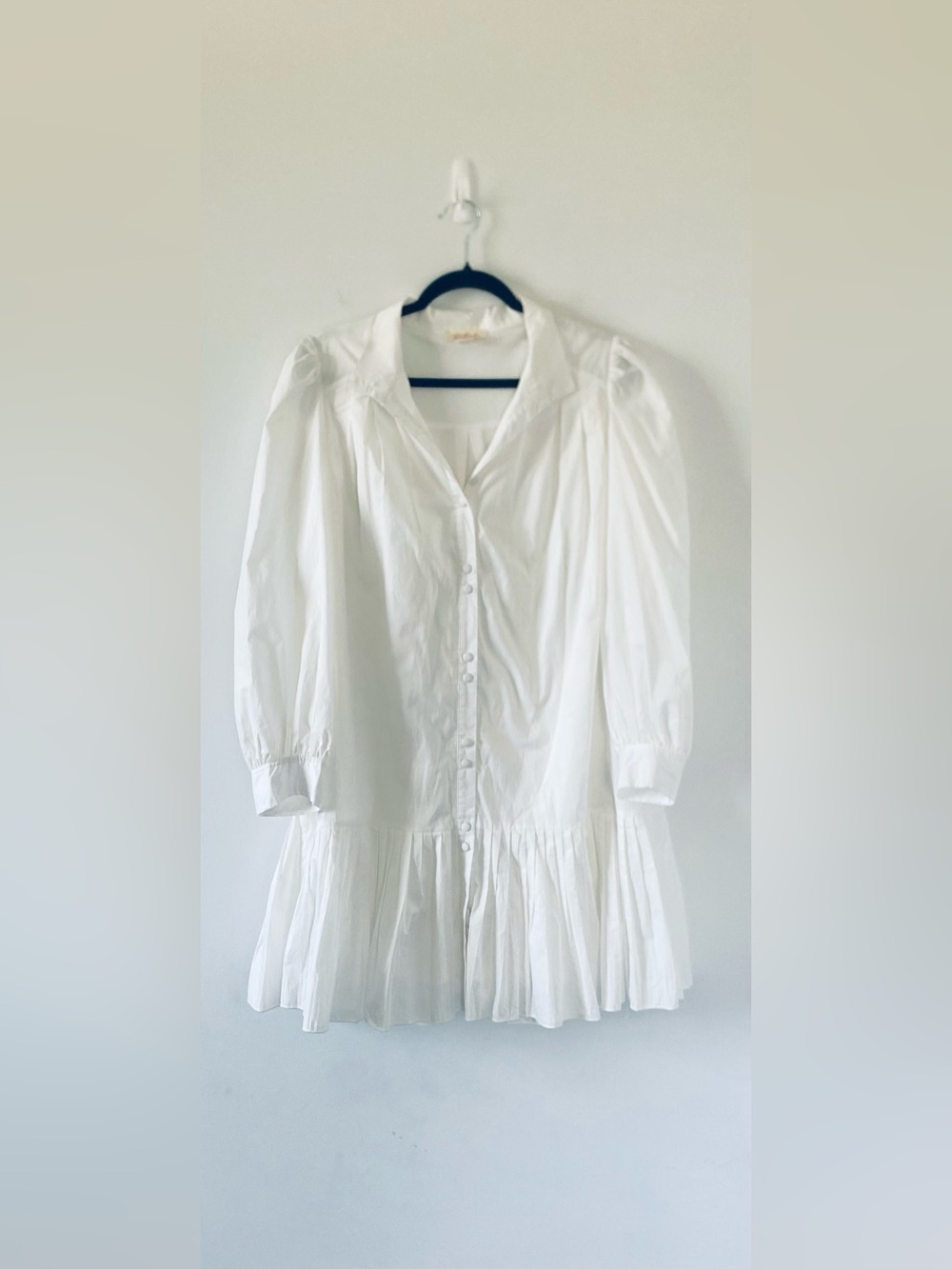 NWOT Listicle White Button-Down Pleated Drop-Waist Dress Size M Boho Preppy Chic